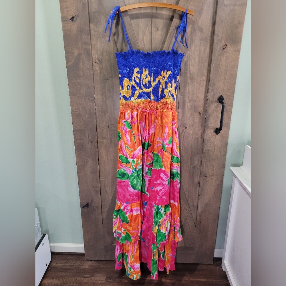 Lauren Beach Ralph Lauren Bright Floral Maxi Tube Top Dress L